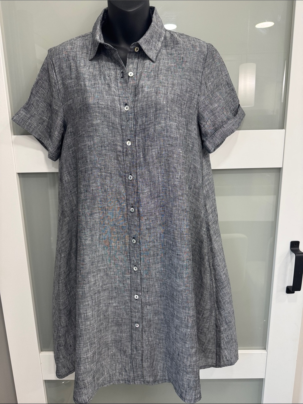 Tahari 100% Linen Shirt Dress – Women’s XS | Charcoal Gray